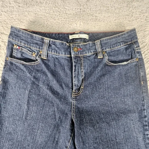 Vtg Tommy Hilfiger high rise jeans Womens 12 Denim Floral Embroidered Y2K 2000s - Picture 3 of 16